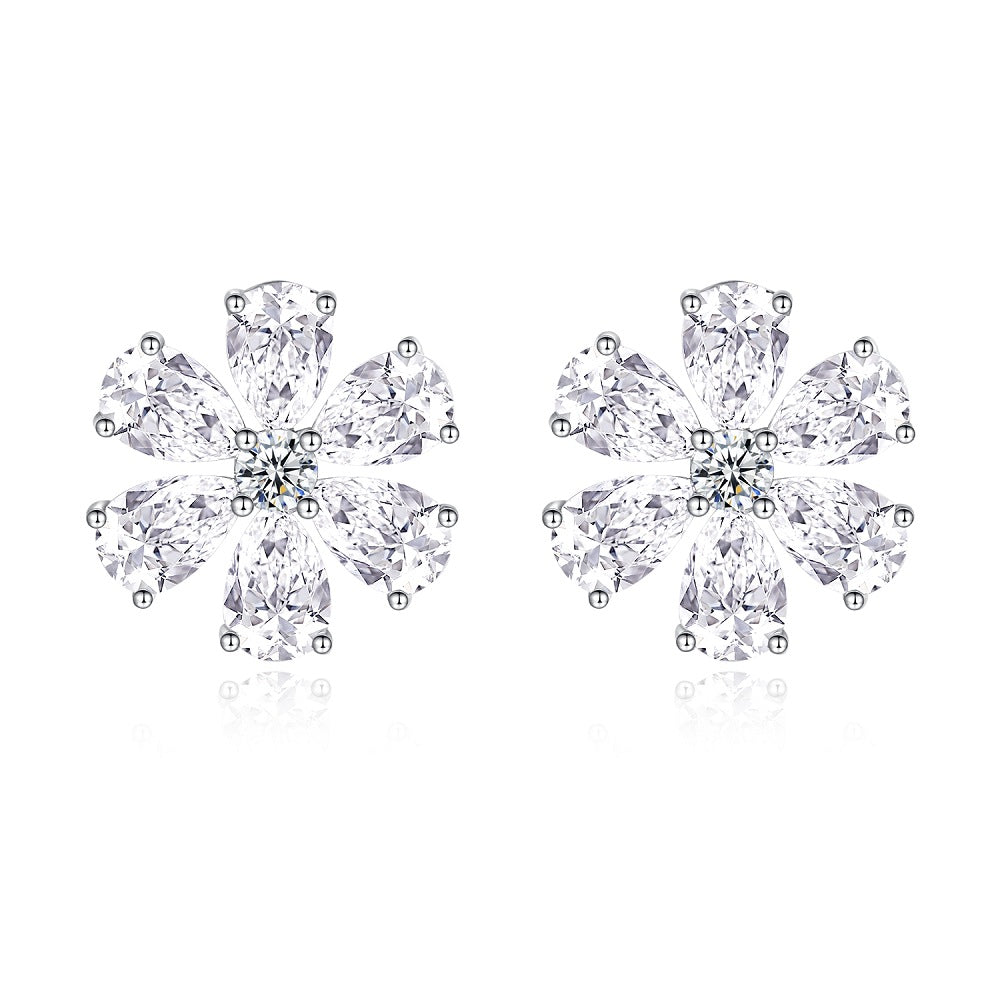 Pear Cut Diamond Flower Stud Earrings Floral Earrings for Women