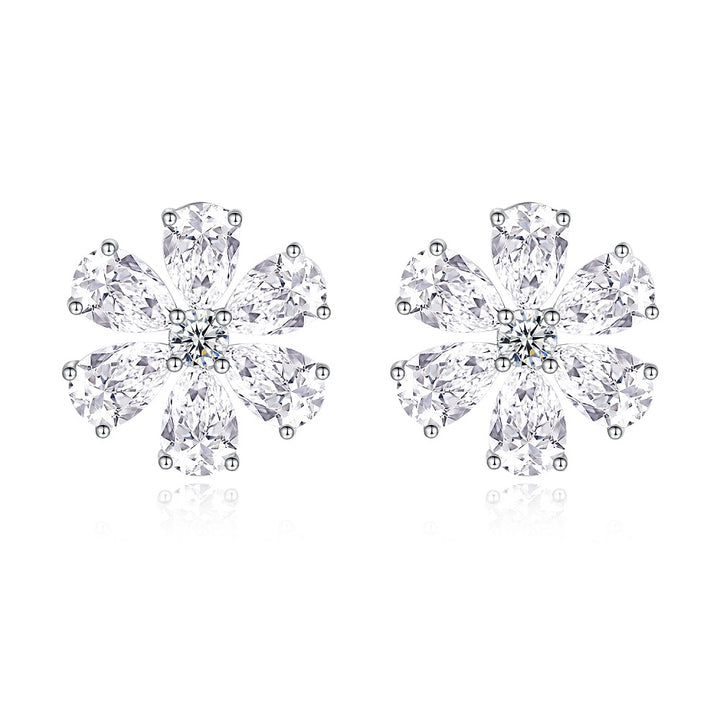 Pear Cut Diamond Flower Stud Earrings Floral Earrings for Women