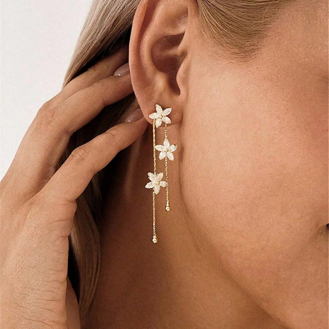 S925 Sterling Silver Flower Drop Earrings Asymmetric Diamond Dangle Earrings for Women
