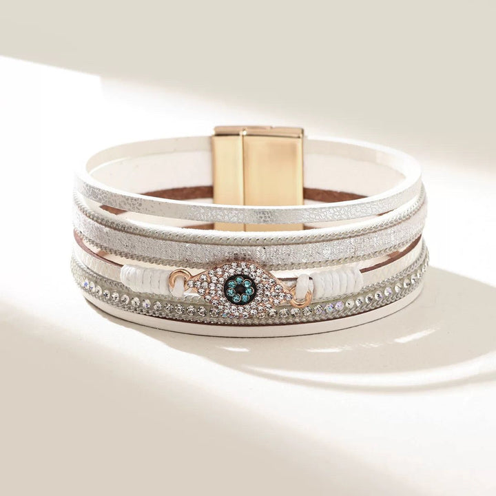 Multi-Layer Braided Crystal Bracelet for Women – Eye Charm Vintage Fashion Wrap Bangle