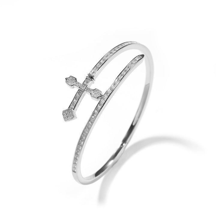Minimalist Cross Cubic Diamond Open Bangle Bracelet