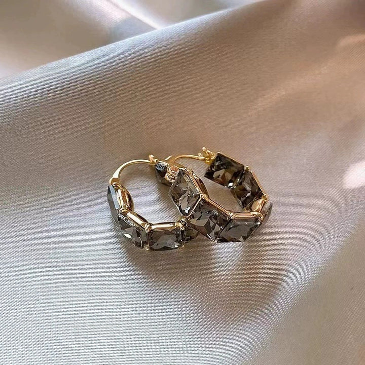 Square Cut Gemstone Hoop Earrings with 925 Sterling Silver