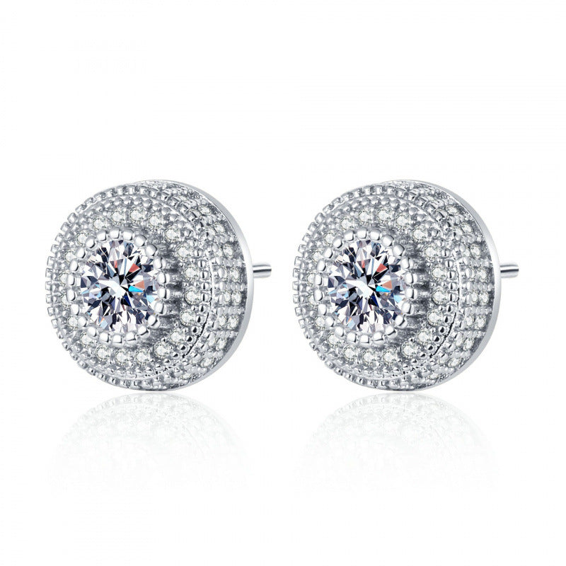 Pave Diamond 925 Sterling Silver Stud Earrings Ideal Birthday Mother’s Day Christmas Gift for Women & Men