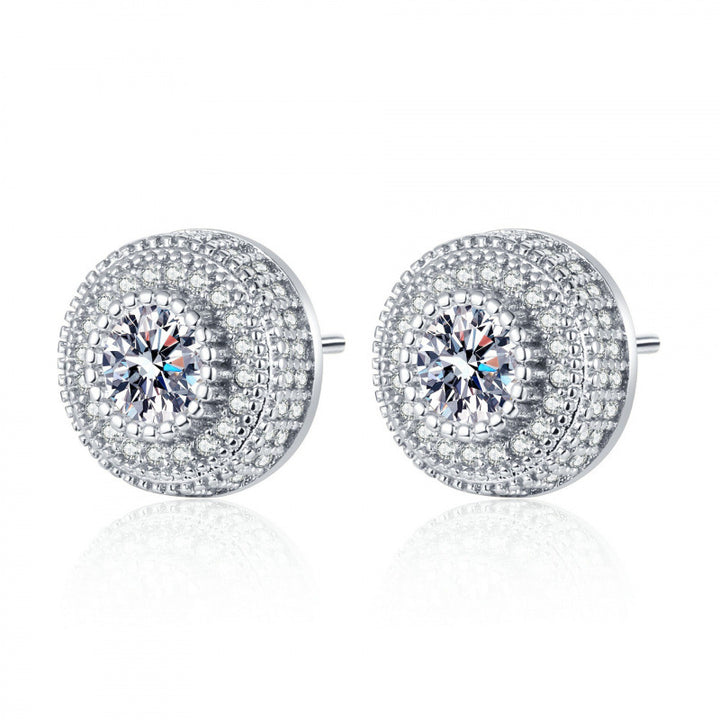 Pave Diamond 925 Sterling Silver Stud Earrings Ideal Birthday Mother’s Day Christmas Gift for Women & Men