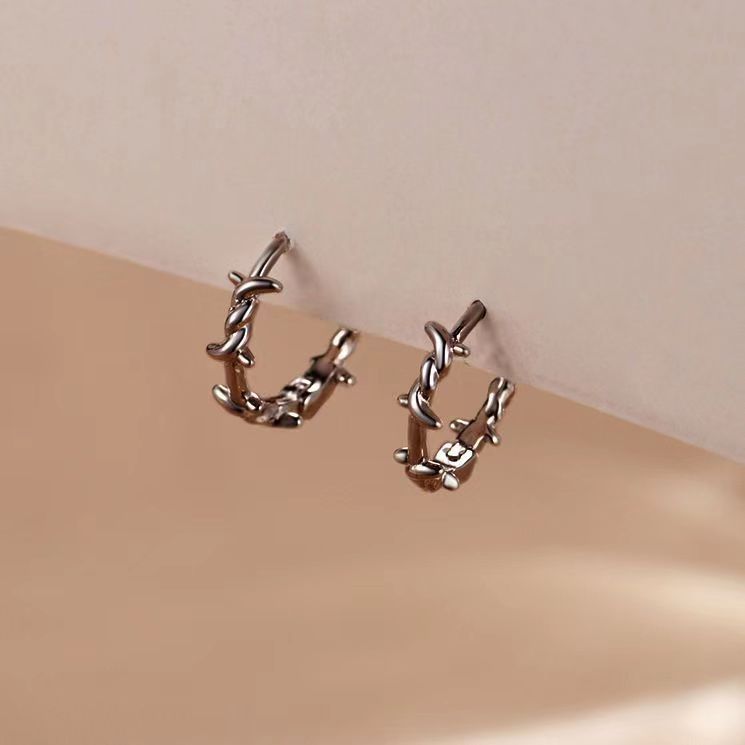 Barbed Wire Hoop Earrings, Minimalist Edgy Huggie Earrings