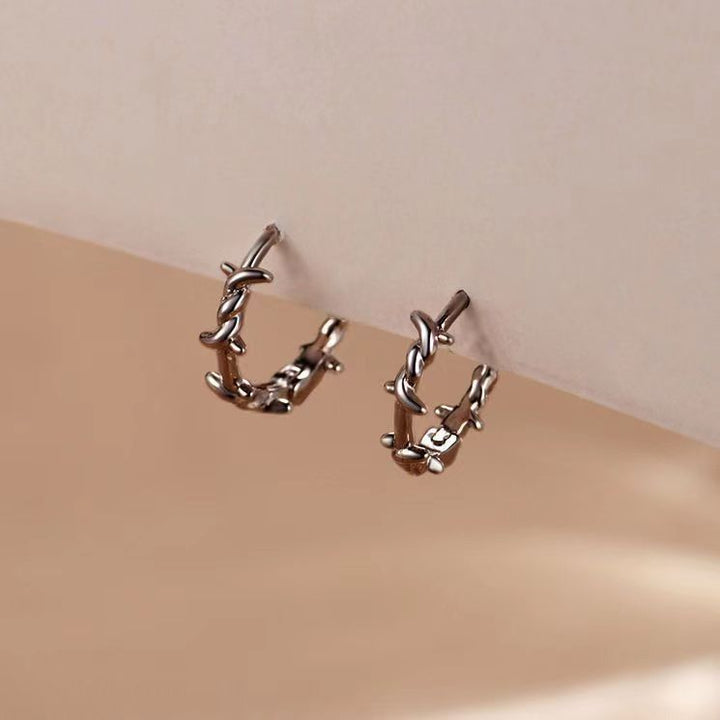 Barbed Wire Hoop Earrings, Minimalist Edgy Huggie Earrings