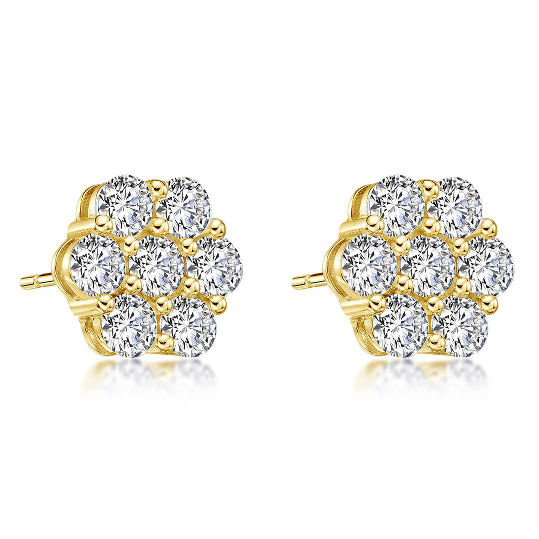 Cluster Diamond Stud Earrings Sterling Silver Floral Earrings