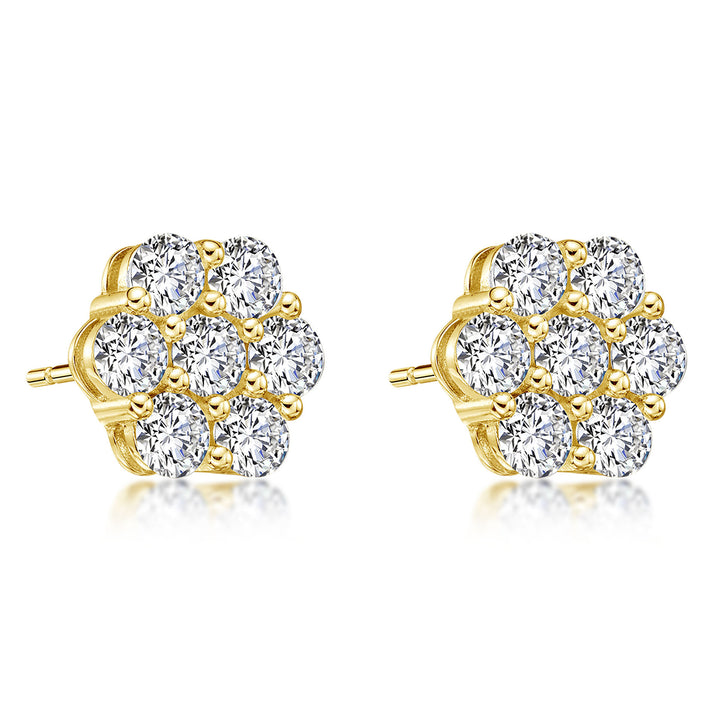 Cluster Diamond Stud Earrings Sterling Silver Floral Earrings