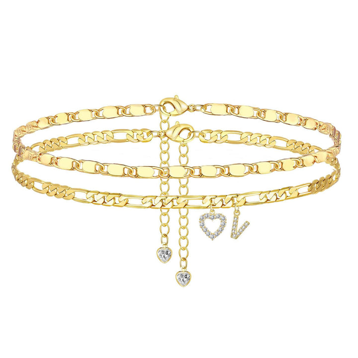 Layered Initial Heart Bracelet & Anklet Set 26 Letters Customizable Beach Jewelry for Women