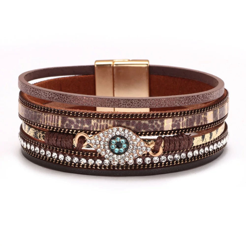 Multi-Layer Braided Crystal Bracelet for Women – Eye Charm Vintage Fashion Wrap Bangle