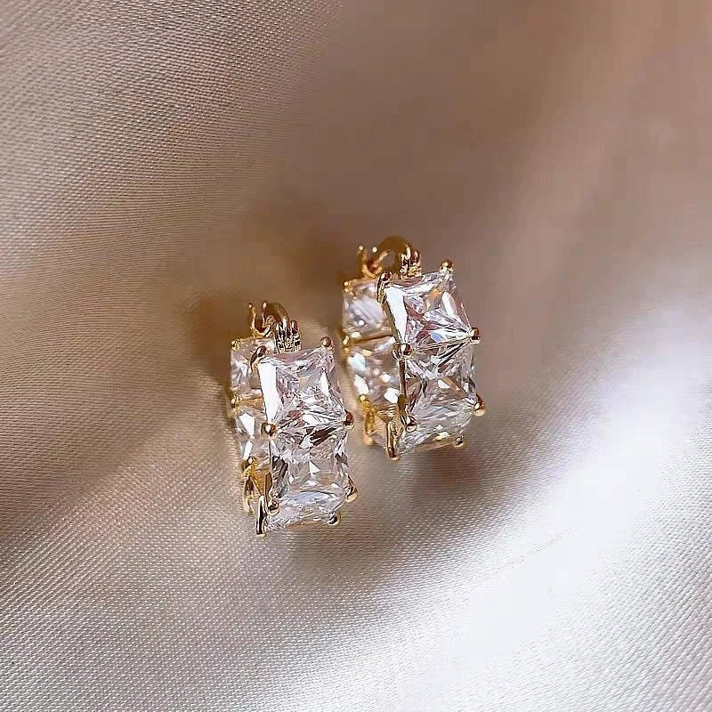 Square Cut Gemstone Hoop Earrings with 925 Sterling Silver