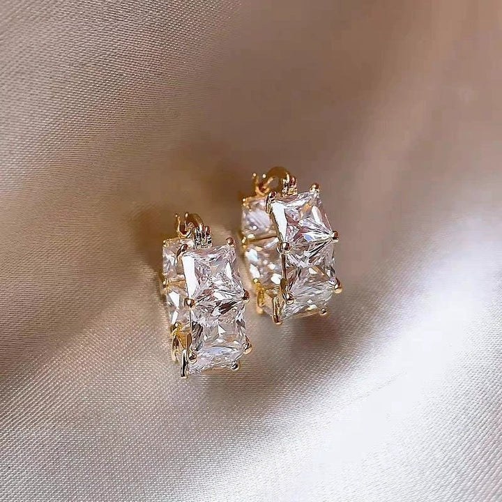 Square Cut Gemstone Hoop Earrings with 925 Sterling Silver