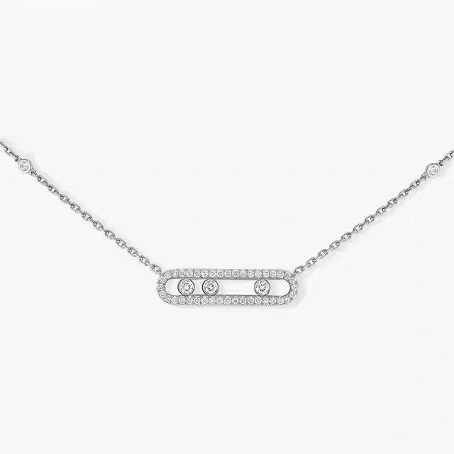 Elegant Oval Slide Diamond Necklace with 925 Sterling Silver