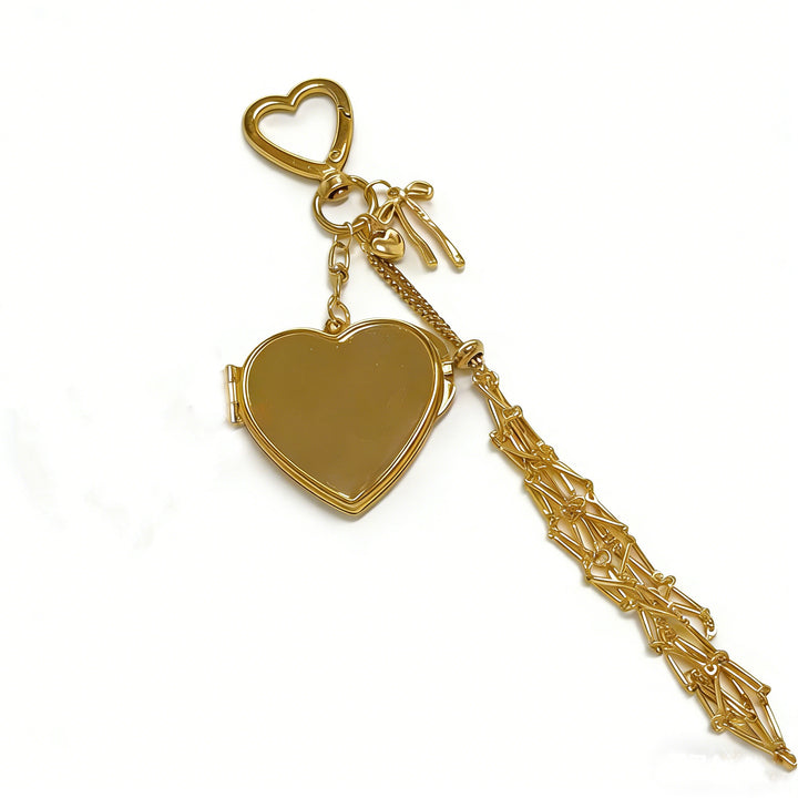 Lipstick Holder Keychain with Mini Mirror Heart Star Bag Charm