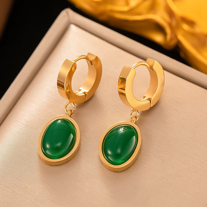Oval Green Chalcedony 14K Gold Jewelry Set (Elegant Vintage Timeless Style) – Earrings, Necklace & Bracelet
