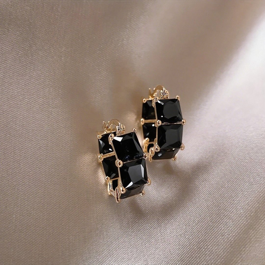 Square Cut Gemstone Hoop Earrings with 925 Sterling Silver