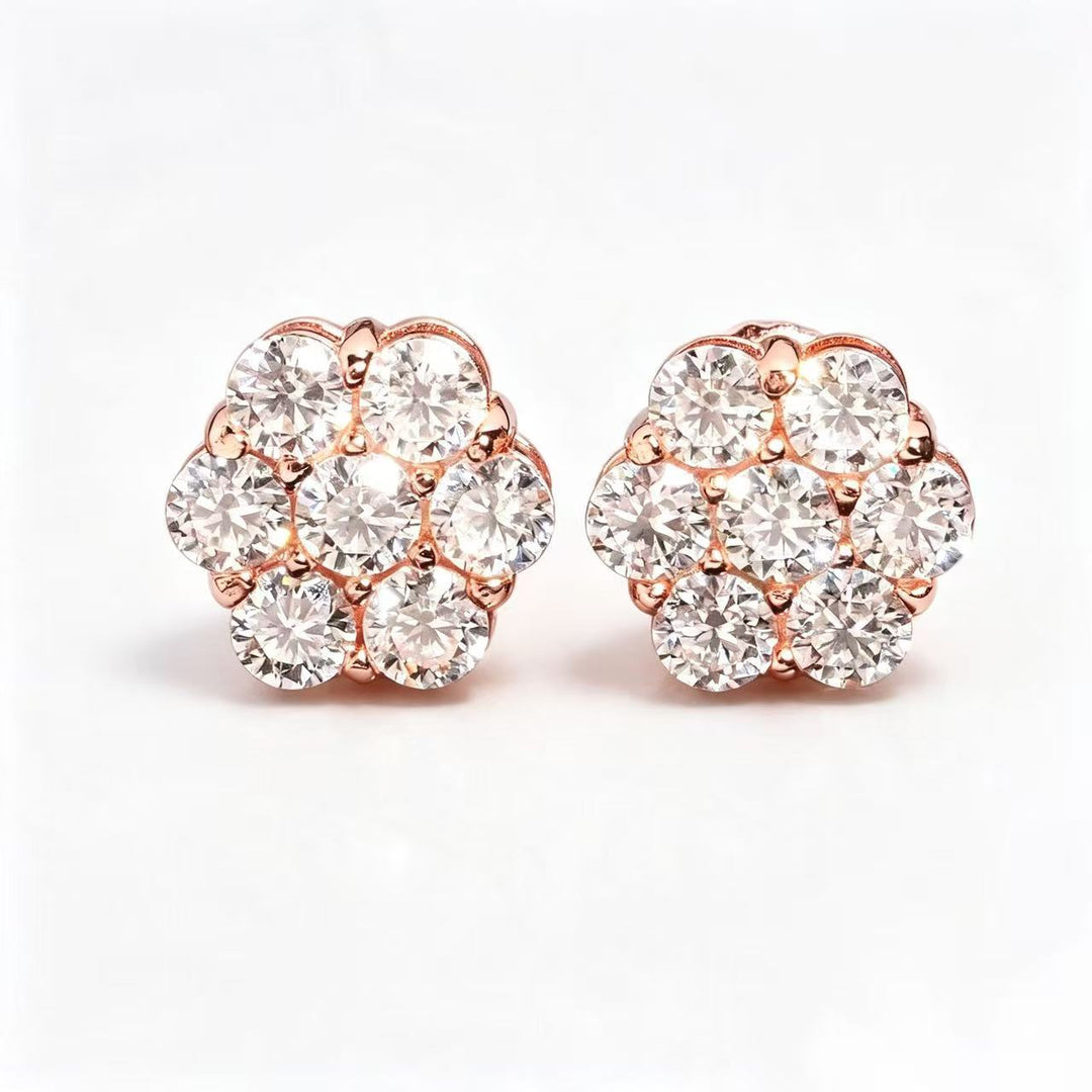 Cluster Diamond Stud Earrings Sterling Silver Floral Earrings