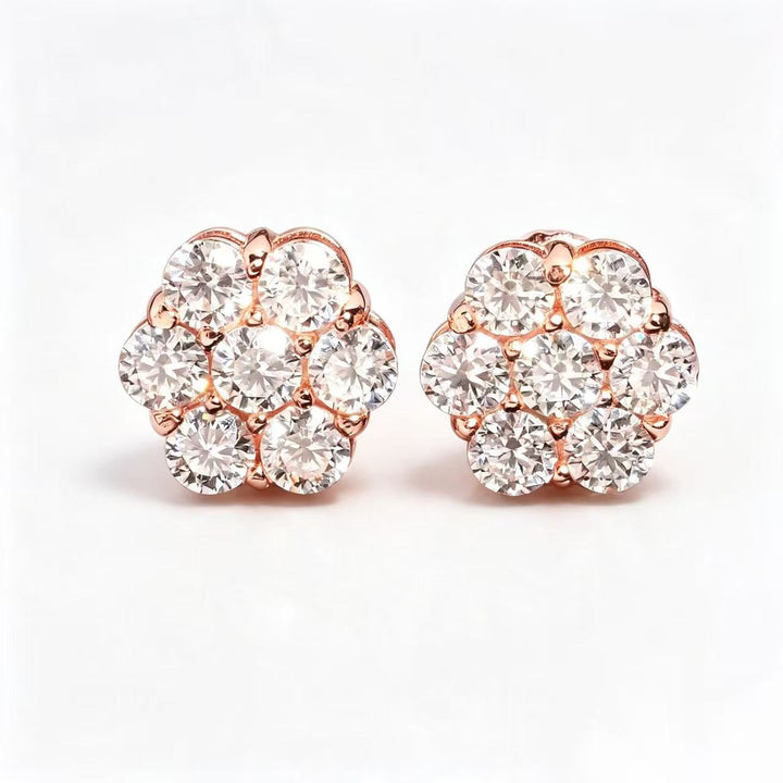 Cluster Diamond Stud Earrings Sterling Silver Floral Earrings
