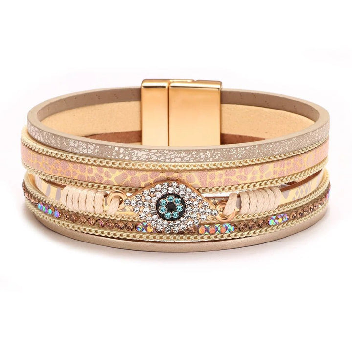 Multi-Layer Braided Crystal Bracelet for Women – Eye Charm Vintage Fashion Wrap Bangle