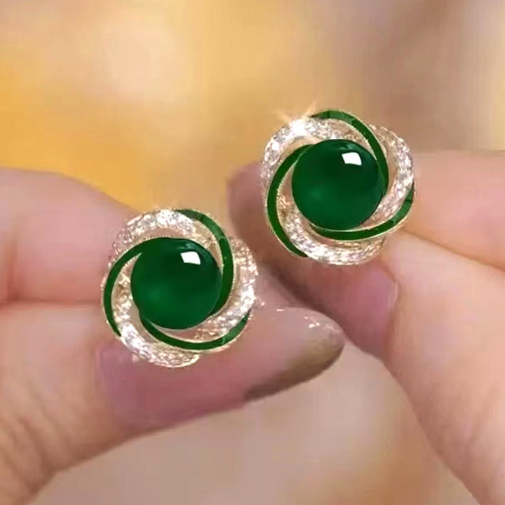 14K Gold Plated Spiral Natural Pearl Diamond Stud Earrings With S925 Sterling Silver Posts