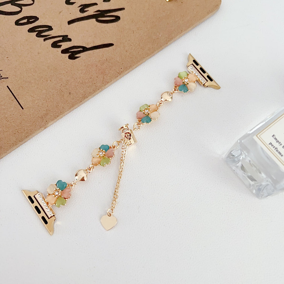 Vintage Plum Blossom Cat's Eye Chain Band, Compatible with Apple Watch All Series