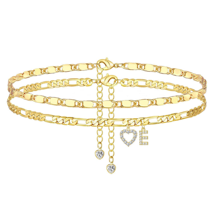 Layered Initial Heart Bracelet & Anklet Set 26 Letters Customizable Beach Jewelry for Women