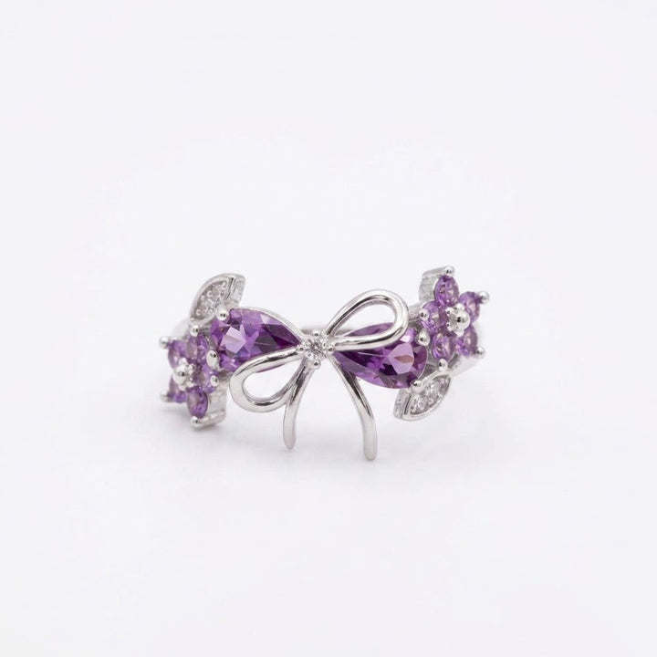 Bow & Floral Gemstone Open Ring