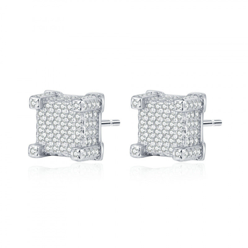 Pave Diamond 925 Sterling Silver Stud Earrings Ideal Birthday Mother’s Day Christmas Gift for Women & Men
