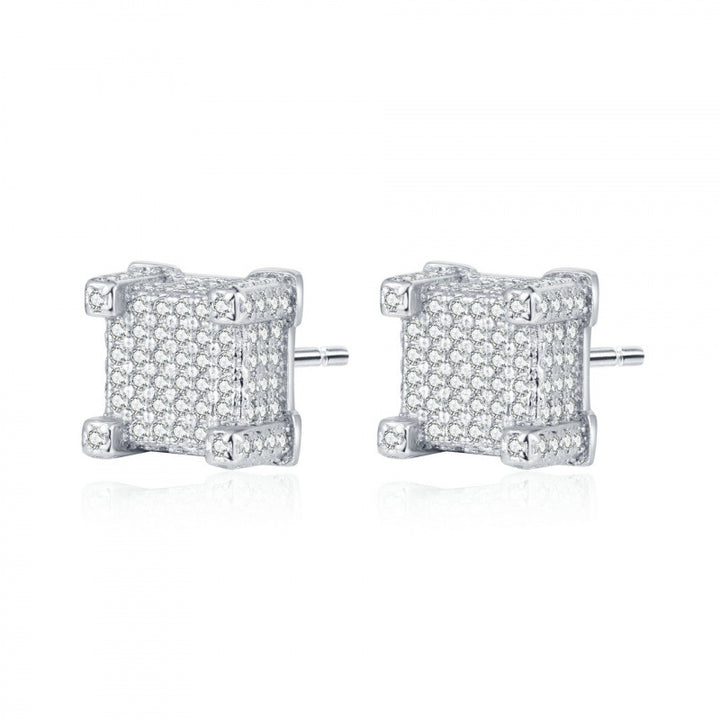 Pave Diamond 925 Sterling Silver Stud Earrings Ideal Birthday Mother’s Day Christmas Gift for Women & Men