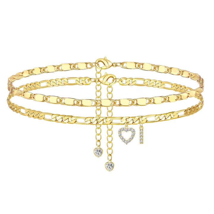Layered Initial Heart Bracelet & Anklet Set 26 Letters Customizable Beach Jewelry for Women
